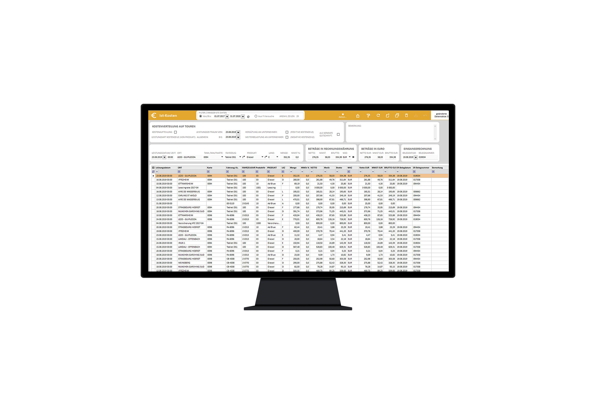 Steuerung des Fuhrparkmanagements Ihrer Spedition durch unsere logistische Dispositionssoftware Screenshot aus der Logistiksoftware zum effizienten Transportmanagement