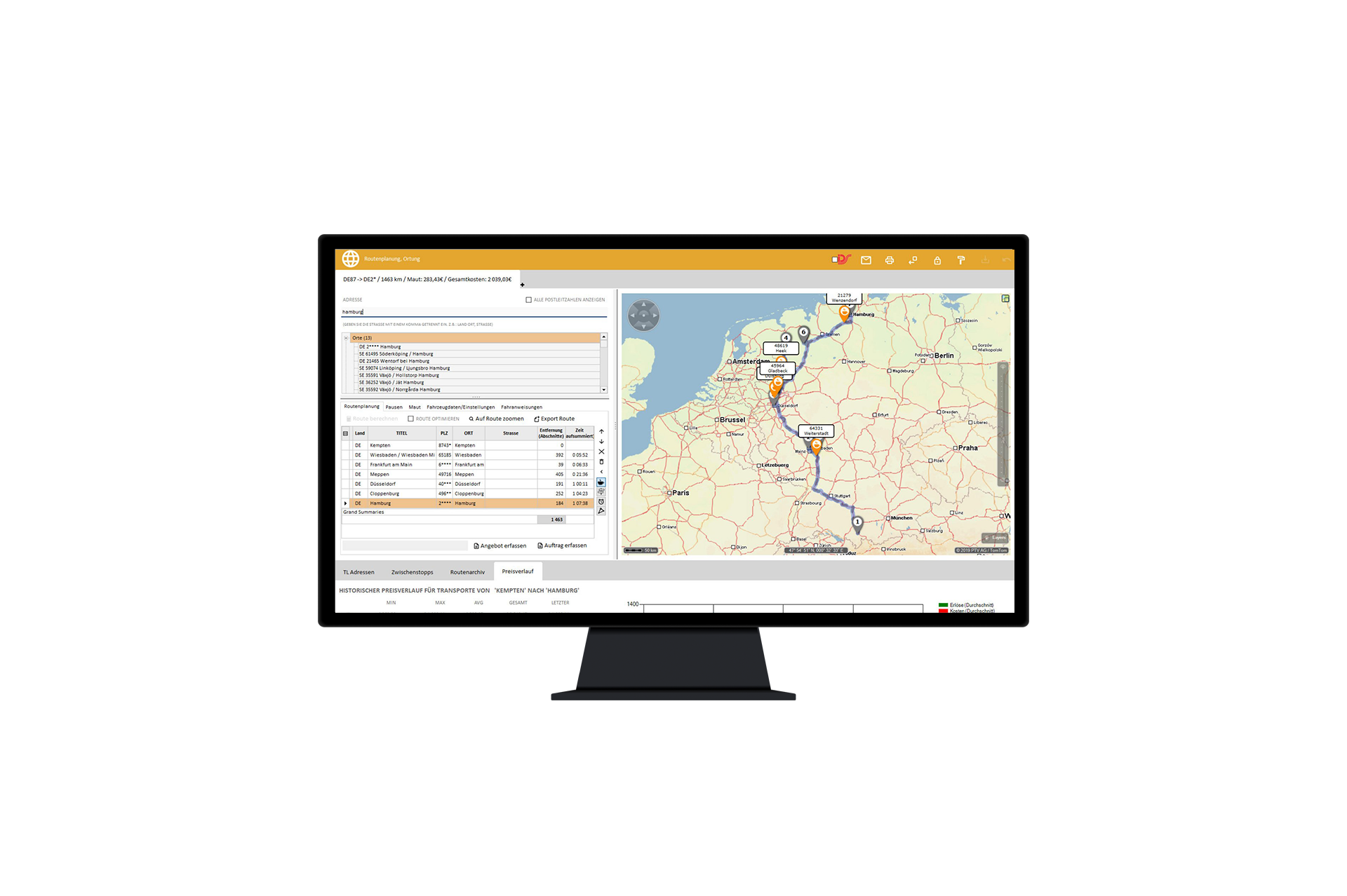 Verbessern Sie Ihr Transportmanagement und Disposition durch unsere Softwarelösung Einblick in das Routenplanungssystem der Logistiksoftware für Transportmanagement