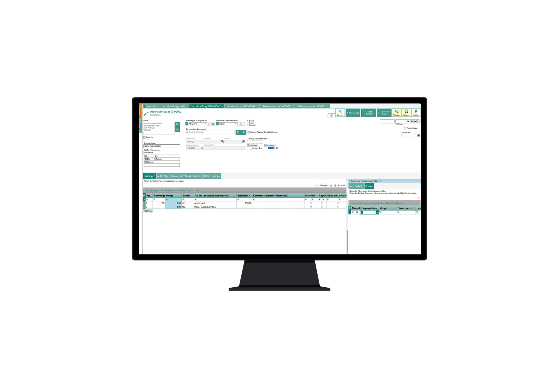 Direkte Werkstattverwaltung des Transportmanagements in der intuitiven Softwareoberfläche des Logistikprogramms Screenshot zur Werkstattverwaltung der Logistiksoftware für Disposition und Transportmanagement